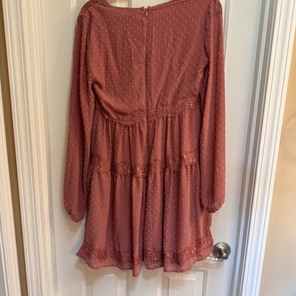 Lulus Wistful Moment Rusty Rose Swiss Dot Long Sleeve Dress Pink - Size S - Picture 3 of 4
